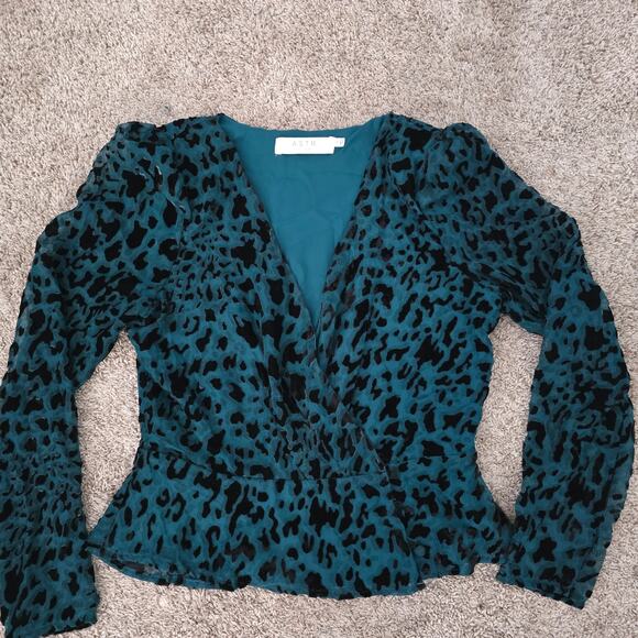 ASTR The Label Women’s Teal Burnout Leopard Wrap Top S Whimsigoth Velvet Blouse - Picture 3 of 8